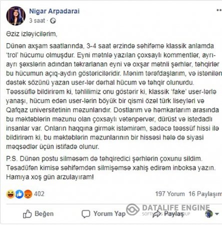 Deputatlığa namizəd türk liseyləri və Qafqaz Universiteti məzunlarına "trol" dedi