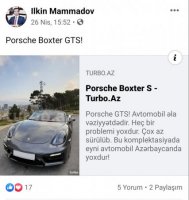 Milli Məclisin şöbə müdiri sosial şəbəkədə "PORCHE"sini satışa çıxartdı - FOTO