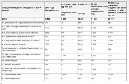 İşçi sayına məhdudiyyət tətbiq edilən fəaliyyət sahələri açıqlandı - SİYAHI