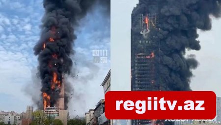 Çində 200 metr hündürlüyündə bina 20 dəqiqəyə tamamilə yandı.